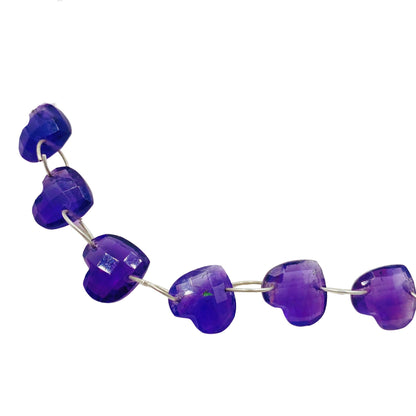 Natural Amethyst Faceted Carved Heart Gemstone Beads 10 Pcs