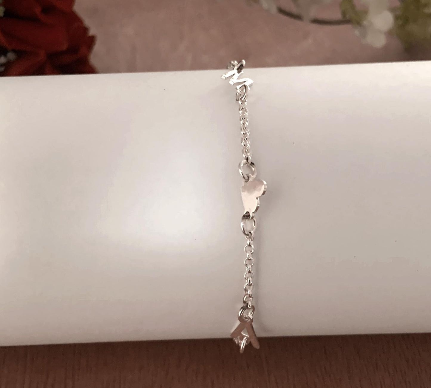 925 Sterling Silver Initial Letter Bracelet - Personalized Jewelry Gift for Her