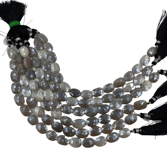 Natural Grey Moonstone Silver Coating Oval Shape Faceted Gemstone Beads,Silver Coated Moonstone Gemstone Oval Beads, 10X12mm-11X14mm BBI1563