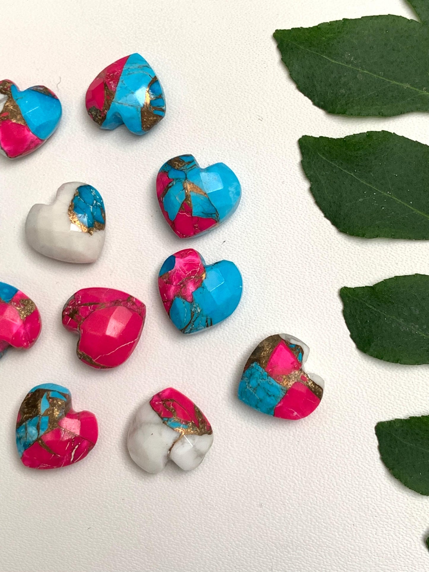 Natural Pink Copper Turquoise Hand Carved Heart Shape Loose Gemstone Beads , Carved Heart Shape Gemstone Briolette Size 10mm