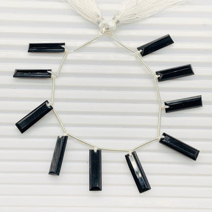Black Onyx 10 Pieces Baguette Step-Cut Faceted Beads 20x6x4mm