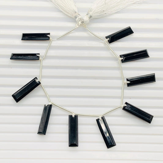 Black Onyx 10 Pieces Baguette Step-Cut Faceted Beads 20x6x4mm