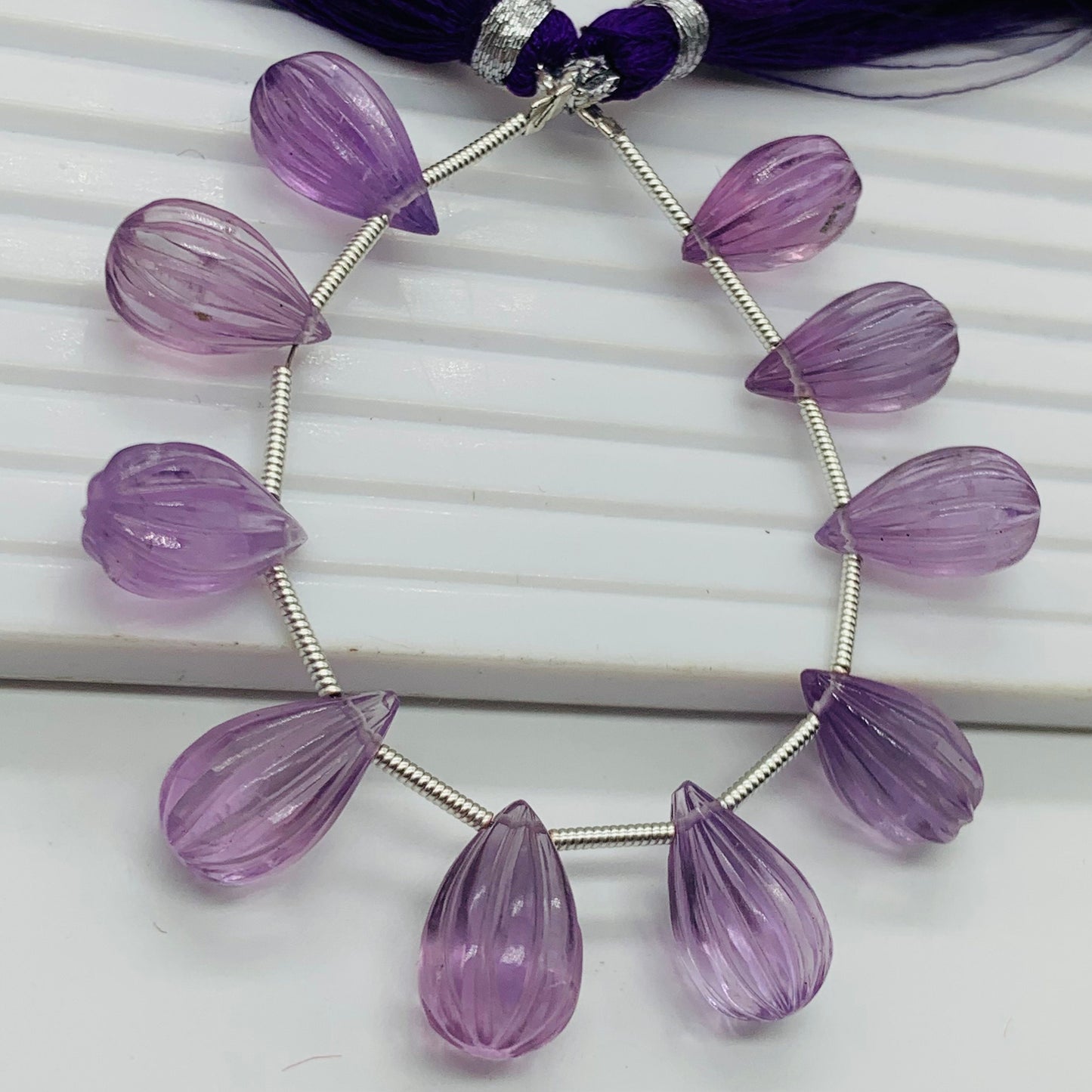 Natural Pink Amethyst Carved Drops Beads - Faceted Gemstone 10 Pcs