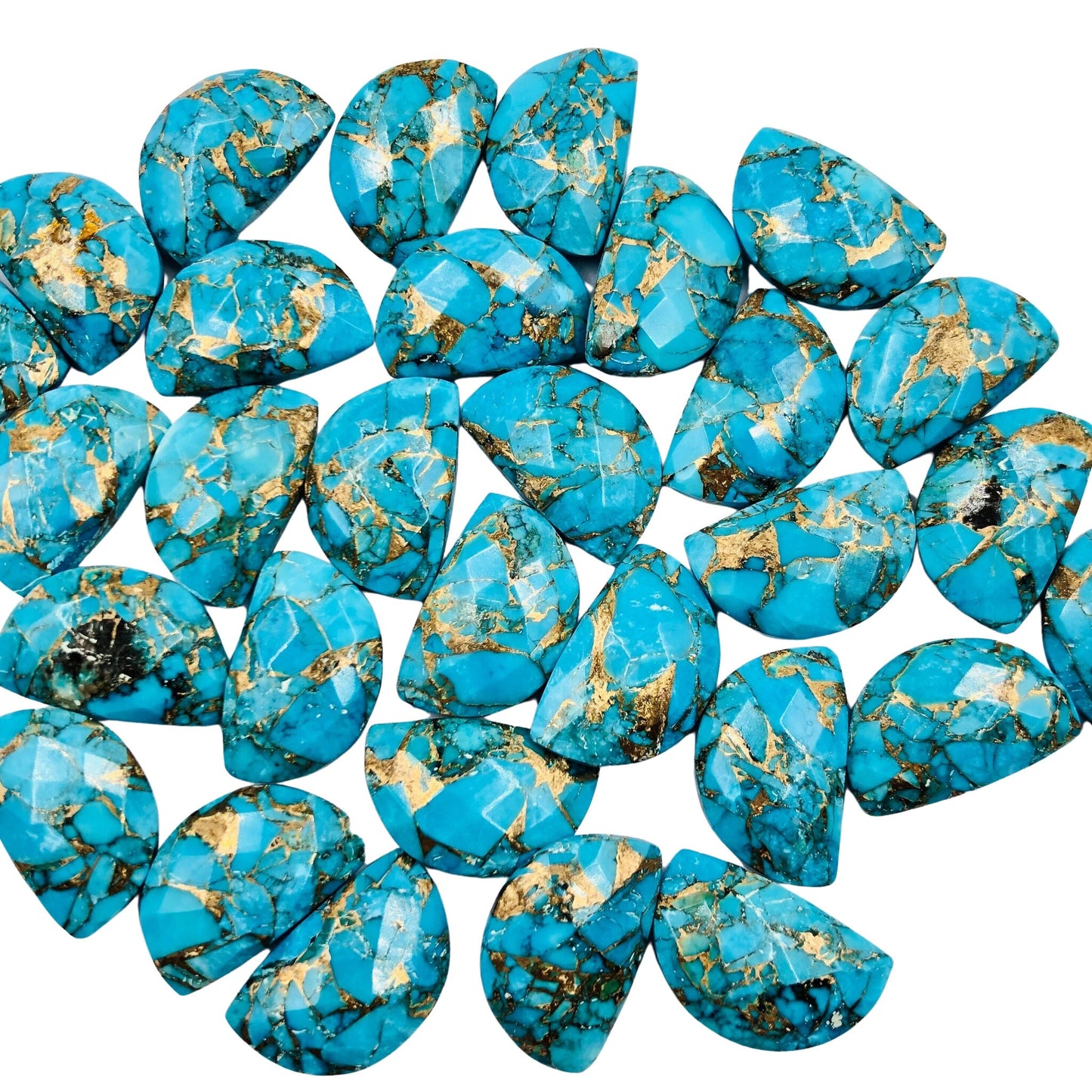 2 Pieces Copper Turquoise Gemstone , Half Moon D" Shape Gemstone, Size 10mmX16mm, Earring Components, Faceted Half Moon Gemstone, SKU-BBI211