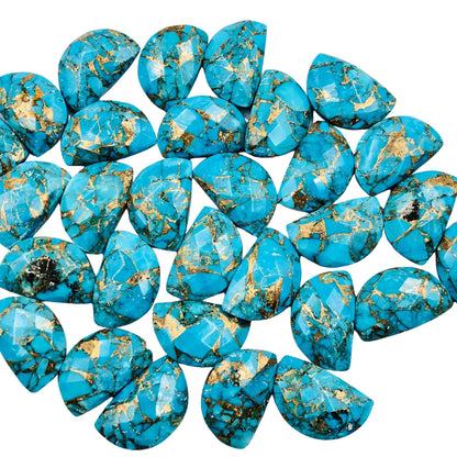 2 Pieces Copper Turquoise Gemstone , Half Moon D" Shape Gemstone, Size 10mmX16mm, Earring Components, Faceted Half Moon Gemstone, SKU-BBI211