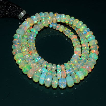 AAA Natural Ethiopian Fire Opal Faceted Rondelle & Briolette Beads