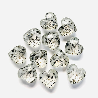 Natural Black Dot Quartz  Faceted Carved Heart Shape Loose Gemstone Beads, Carved Heart Shape Gemstone Briolette, Gemstone Beads BBI316