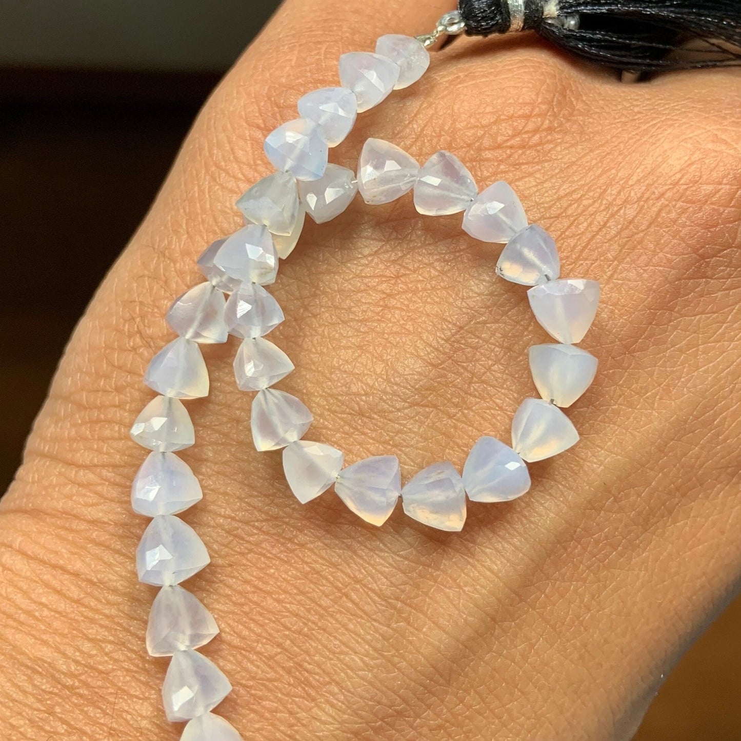 Natural Blue Lace Agate Faceted Trillion Briolette Beads