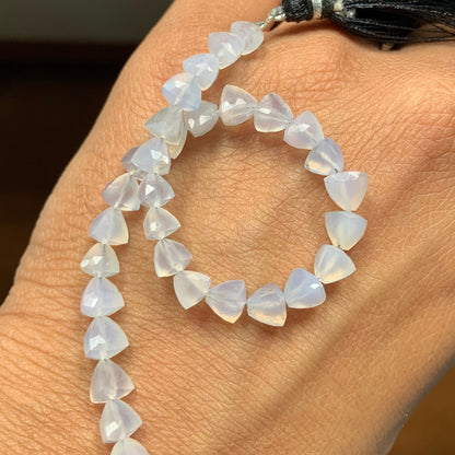 Natural Blue Lace Agate Faceted Trillion Briolette Beads