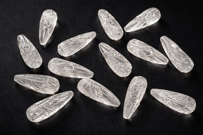 1 Pair Natural Crystal Quartz Hand Carved Drop Shape Briolette Beads, Handmade Matching Pair beads, Earring Making Gemstone Size - 9x26mm