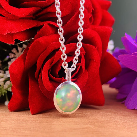 Minimalist Opal Necklace – Dainty Silver Birthstone Jewelry