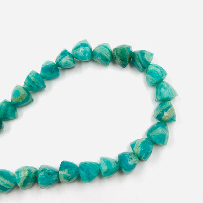 Natural Amazonite Faceted Briolette Trillion Shape gemstone beads, Straight Drilled, 8 Inches Strand, Size 6mm BBI948
