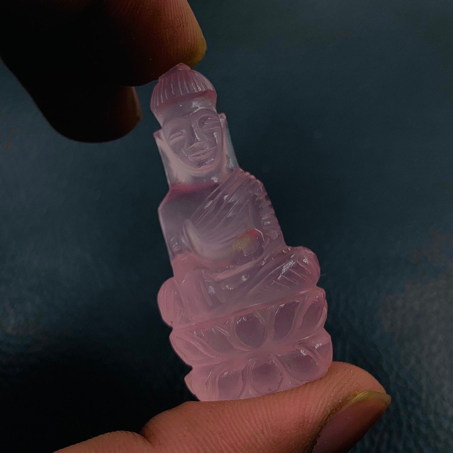 Natural Rose Quartz Buddha Hand Carved Gemstone Statue