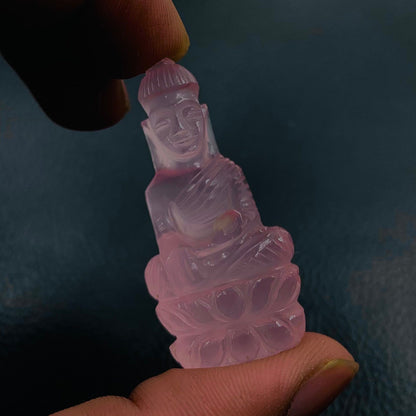 Natural Rose Quartz Buddha Hand Carved Gemstone Statue