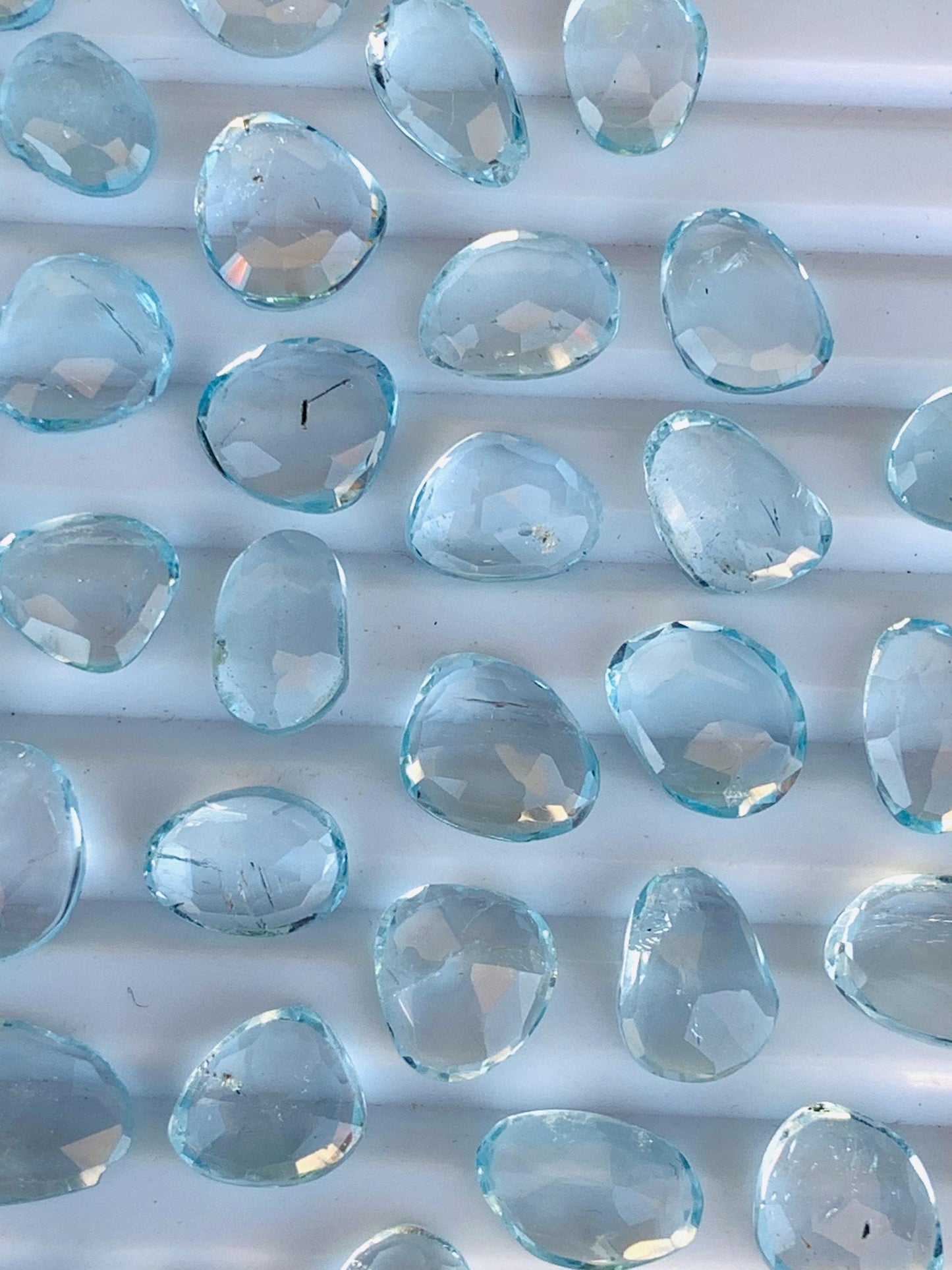 Natural Blue Topaz Rose Cut Slices Cabochons Faceted Rose Cut Flat Back Cabochons, Rose Cut Loose Gemstone, Blue Topaz Gemstone Slices Cut
