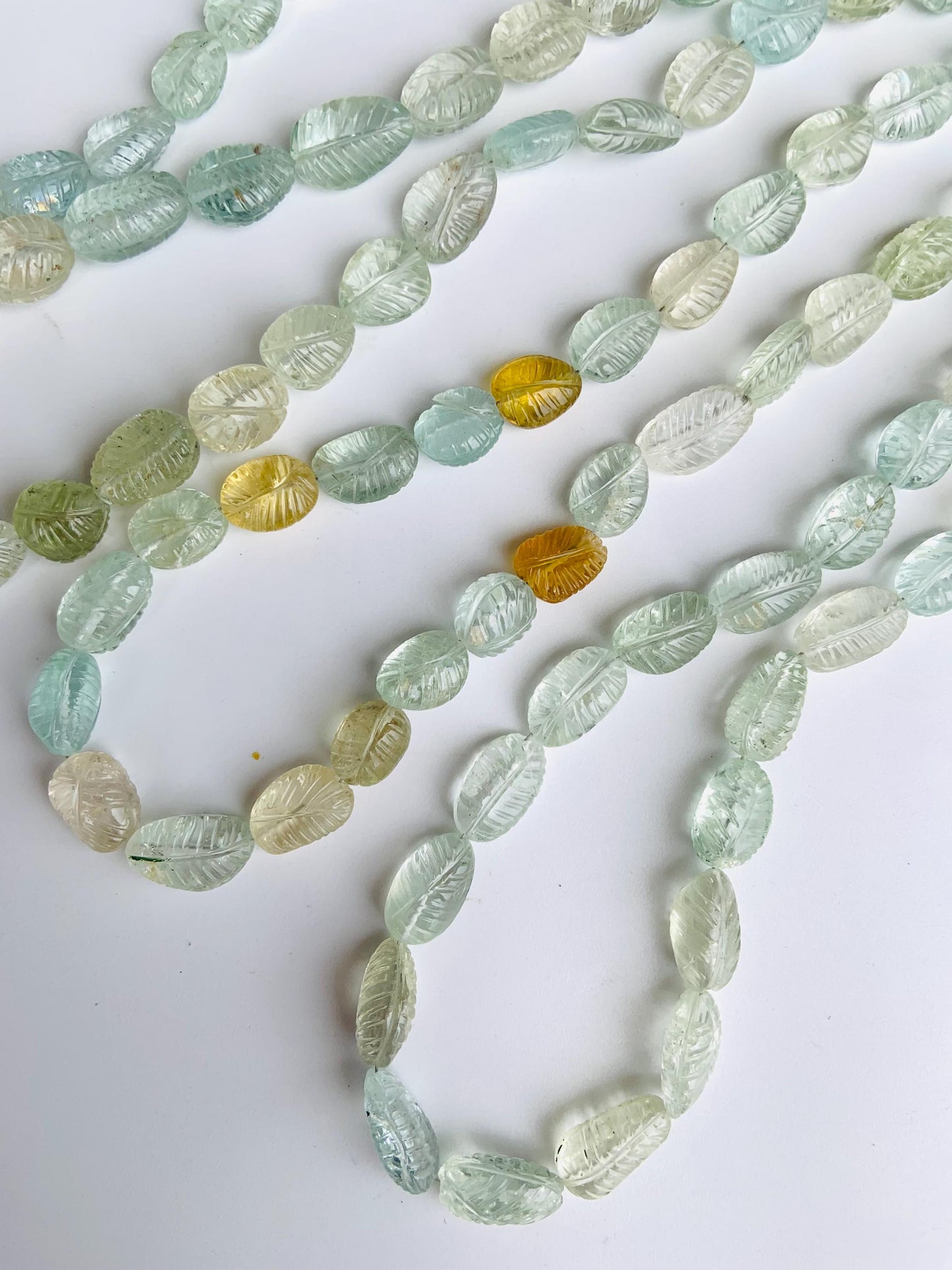Natural Multi Aquamarine Carved Leaf Tumble Briolette Gemstone Beads 8x11mm to 9x14mm