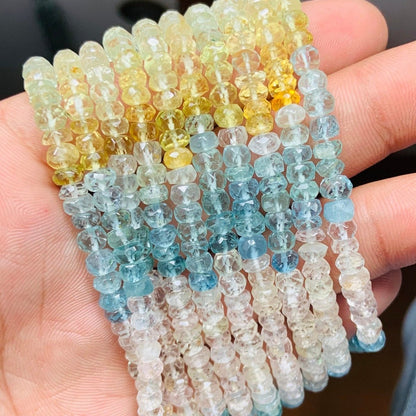 5mm Faceted Aquamarine Rondelle Beads – Natural Multi Color Beryl - BeadsBoatInc
