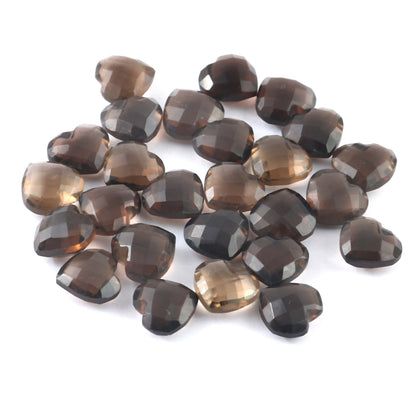 Natural Smoky Quartz Faceted Carved Heart Shape Loose Gemstone Beads , Carved Heart Shape Gemstone Briolette , Wholesale Beads  10mm BBI310