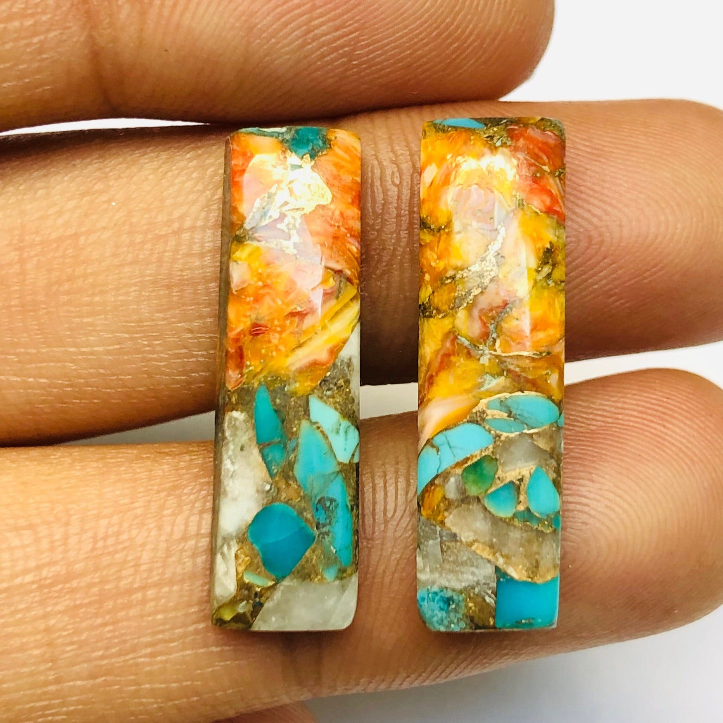 1 Pair Spiny Oyster Copper Turquoise Smooth Long Rectangle Shape Gemstone, Size 7x24mm,Matching Pair Briolette, Earring Making, SKU - BBI976