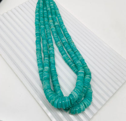 16" Strand Natural Amazonite Smooth Heishi Tyre Shape Gemstone Beads Amazonite Plain Beads Semi Precious Stone Jewelry Making Crafts