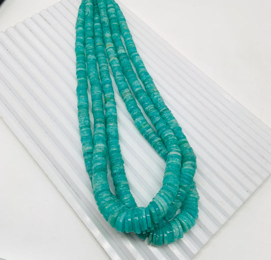 16" Strand Natural Amazonite Smooth Heishi Tyre Shape Gemstone Beads Amazonite Plain Beads Semi Precious Stone Jewelry Making Crafts