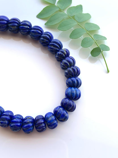 Lapis Lazuli Carved Melon Rondelle Beads – Gemstone Briolette 8mm-12mm