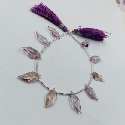 Natural Amethyst & Ametrine Spindle Cut Beads - Faceted Gemstone 10 Pcs