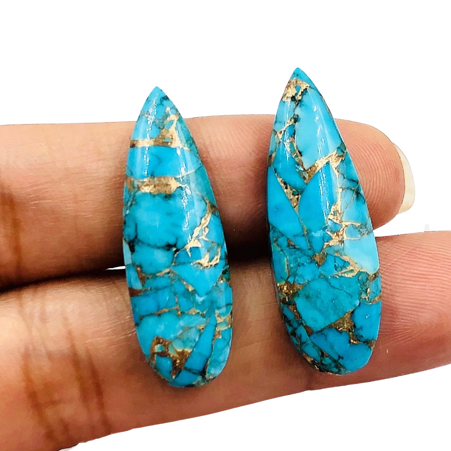 1 Pair Copper Turquoise Smooth Long Pear Shape Gemstone, Size 10x30mm, Matching Pair Briolette, Earring Making Gemstone, , SKU - BBI345