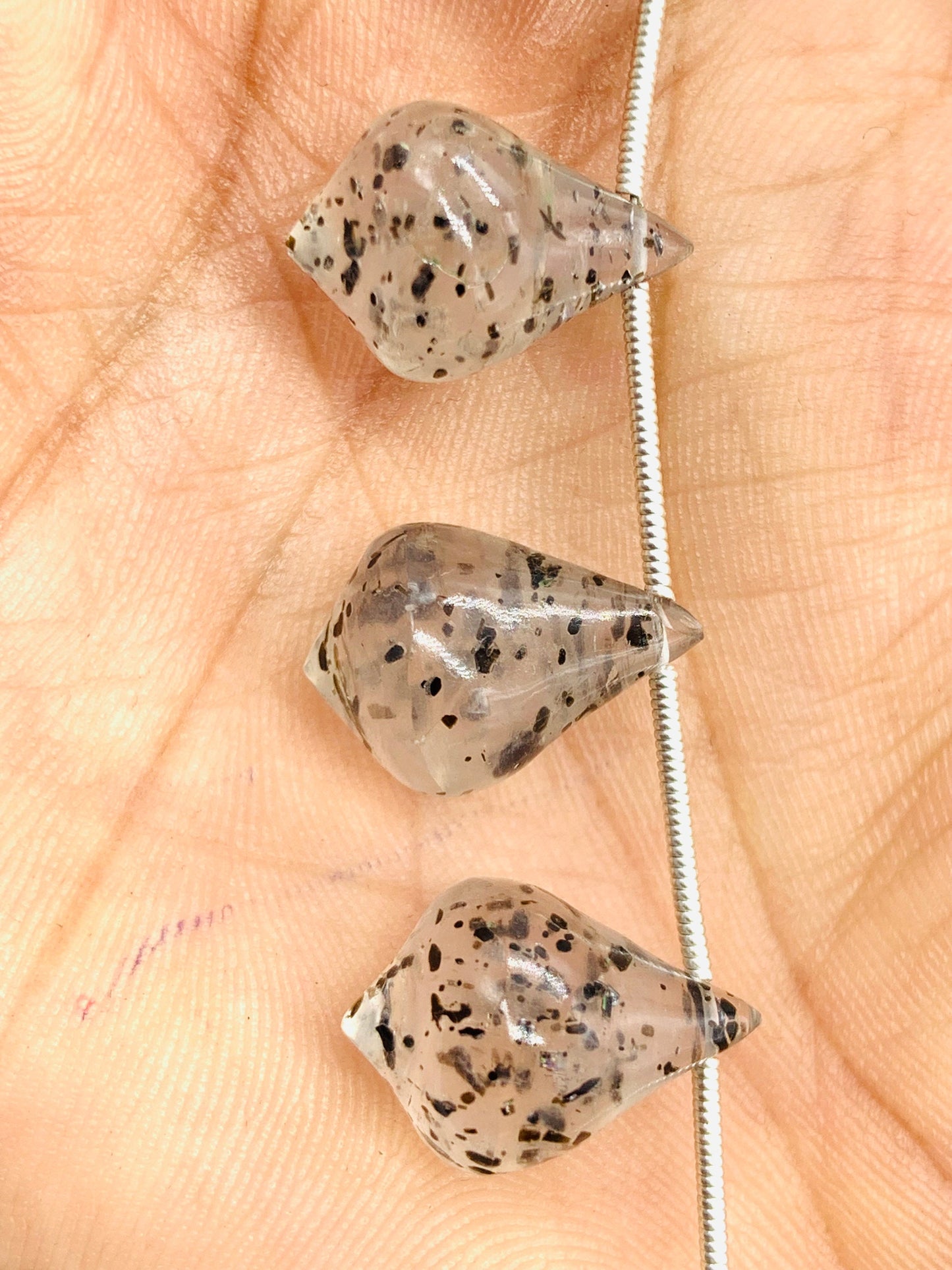 10 Pieces Natural Black Dot Quartz Trolleite Slanted Smooth Gemstone Beads Size 12x17mm Trolleite for Jewelry Making.