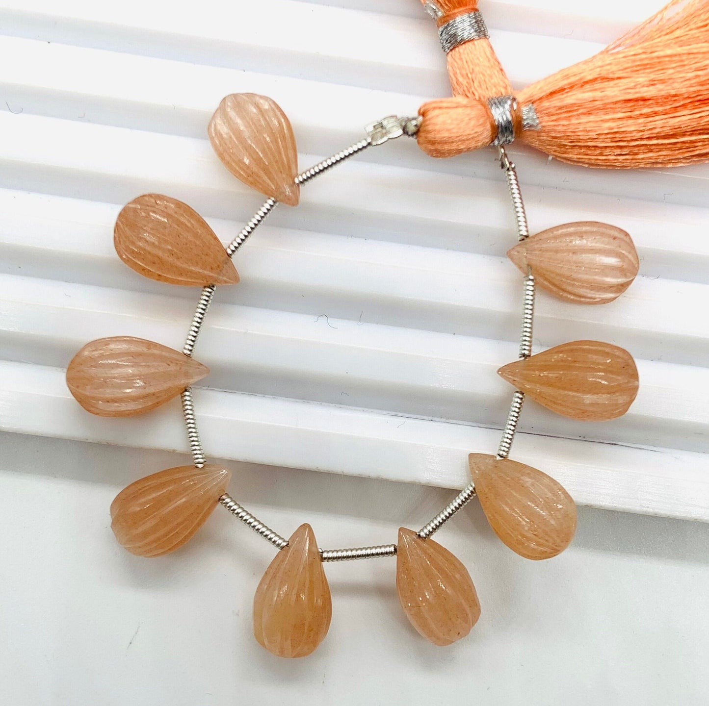 10 Pieces Natural Peach moonstone Carved Drops Briolette Beads 14x8mm to 13x8mm Natural Peach moonstone Faceted Gemstone Tear drops jewelry