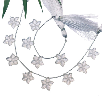 Natural Crystal Quartz Carved Flower Shape Briolette Side Drill Beads Flower Shape Gemstone beads size 15x15x3mm