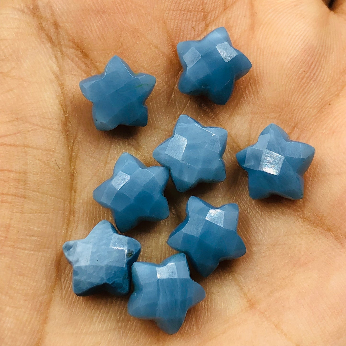 2 Pieces Natural Blue Opal Faceted Star Gemstone Beads, Hand Carved Star Briolette, Size 10mm, Loose Stone For Jewelry making, SKU-BBI115