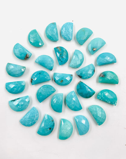 Natural Arizona Turquoise Gemstone Beads, Faceted Half Moon "D Shape Beads, Carving Gemstone, Size 10x16 mm, Loose Beads For Jewelry,
