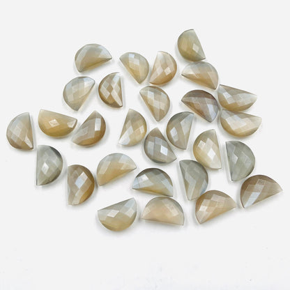 Natural Gray Moonstone Gemstone Beads, Faceted Half Moon "D Shape Beads, Carving Gemstone, Size 11x16 mm, Loose Beads For Jewelry making