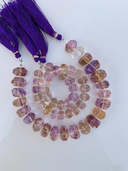 Natural Ametrine Faceted Tumble Cubes Center Drill Natural Gemstone Beads Ametrine Faceted Beads | Ametrine Cube beads | 8 Inches Strand