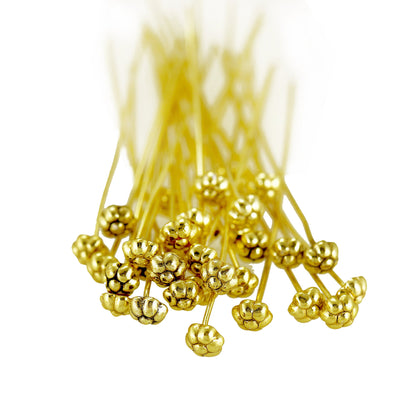 Gold-Plated Flower Headpins – 50 PCS 52mm Decorative Jewelry Findings