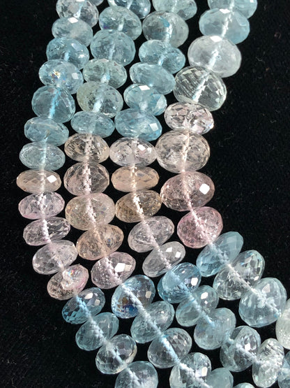 Natural Multi Aquamarine 9mm–11mm Faceted Rondelle Gemstone Beads