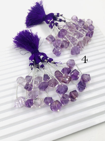 Pair of pink amethyst Faceted Twisted drop shape gemstone beads Amethyst twisted for jewelry making center drilled Drop beads gift for her