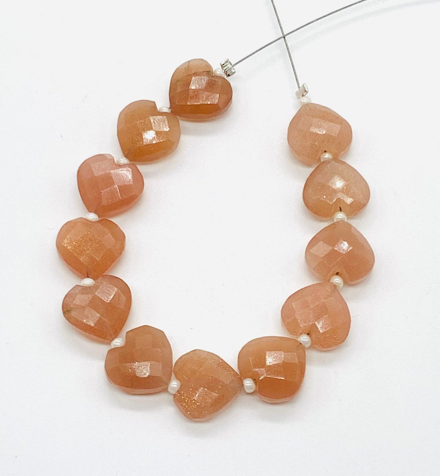 12 Pieces Natural Peach Moonstone Faceted Heart Shape Gemstone, Size 10mm, Hand Carved Briolette Beads, Loose Stone For Jewelry. BBI330