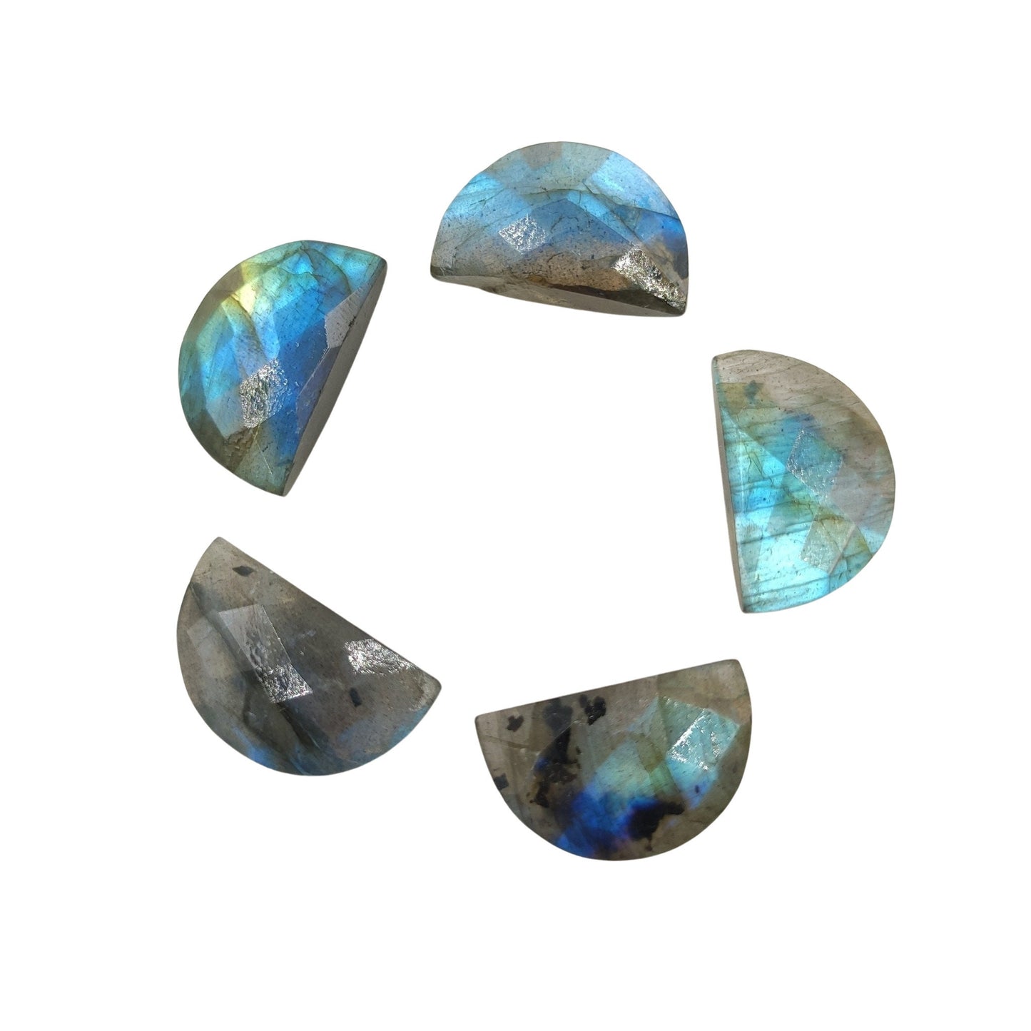 2 Faceted Labradorite Gemstone Briolettes, Blue Flash D Shape 10x16mm