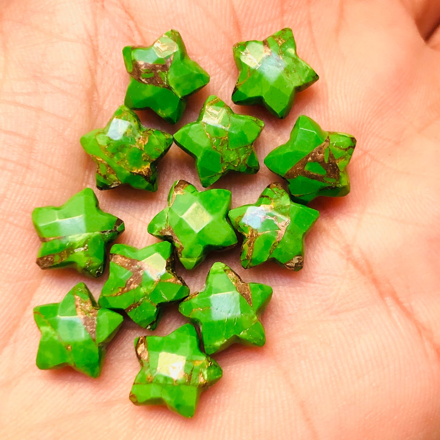 2 Pieces Green Copper Turquoise Faceted Star Shape Gemstone, Size 10mm, Hand Carved Briolette, Loose Gemstone For Jewelry Making, SKU-BBI136