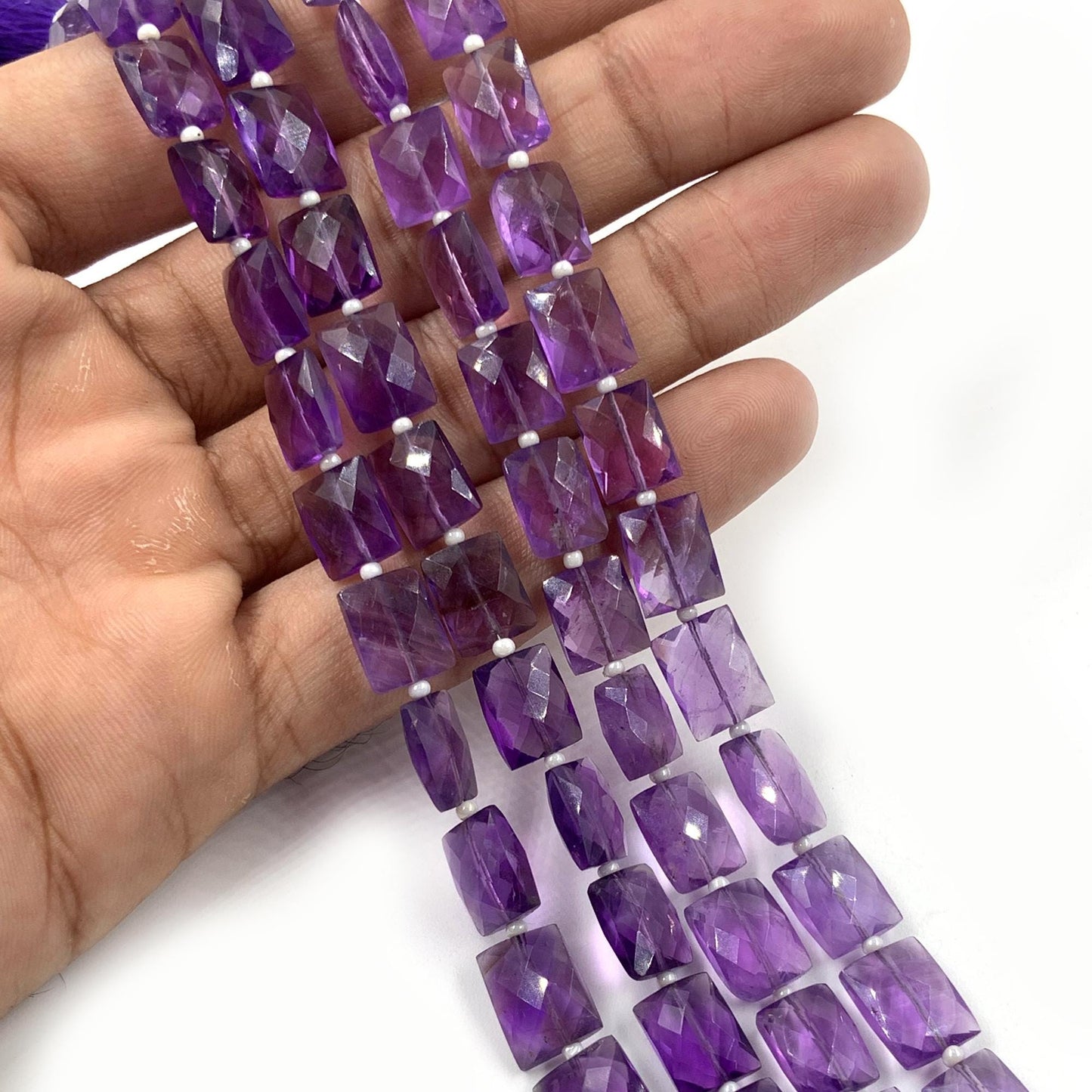 Natural Amethyst Rectangle Faceted Gemstone Beads - Center Drill Chicklet Briolette