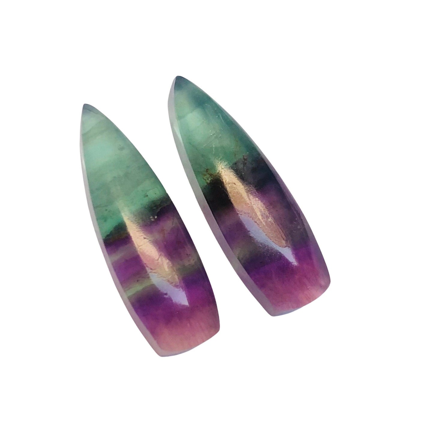 Natural Multi Fluorite Smooth Long Trillion Shape Gemstone, Matching Pair, Earring making gemstone, Jewelry making gemstone Size 10mm X 33mm