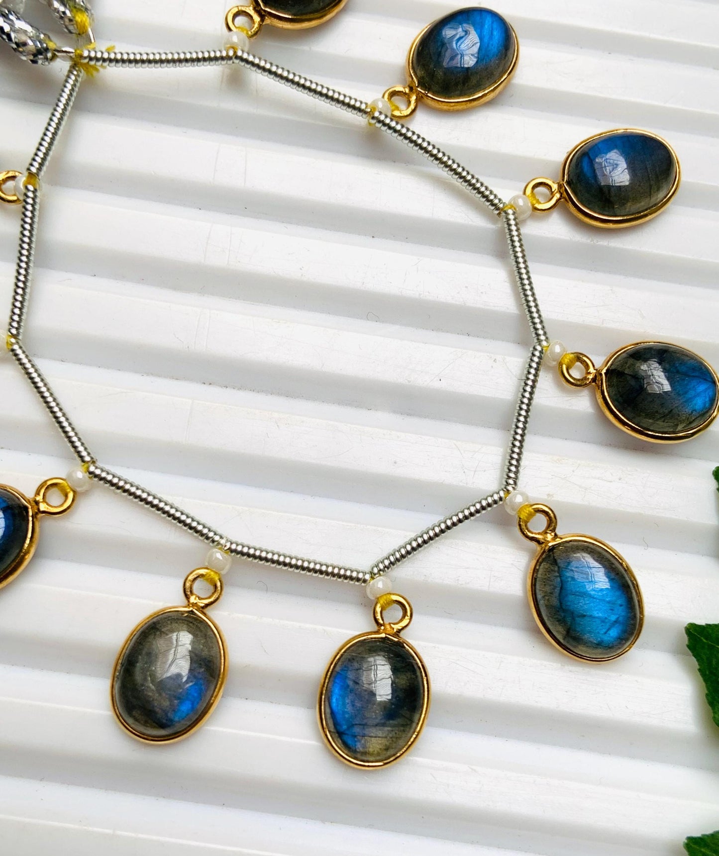 Natural Labradorite Smooth Oval Gemstone Bezel Connector - Gold Plated 10 Pcs