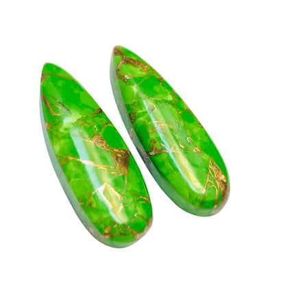 1 Pair Green Copper Turquoise Smooth Long Pear Shape Gemstone, Size 10x31mm, Matching Pair Briolette, Earring Making Gemstone, SKU - BBI270