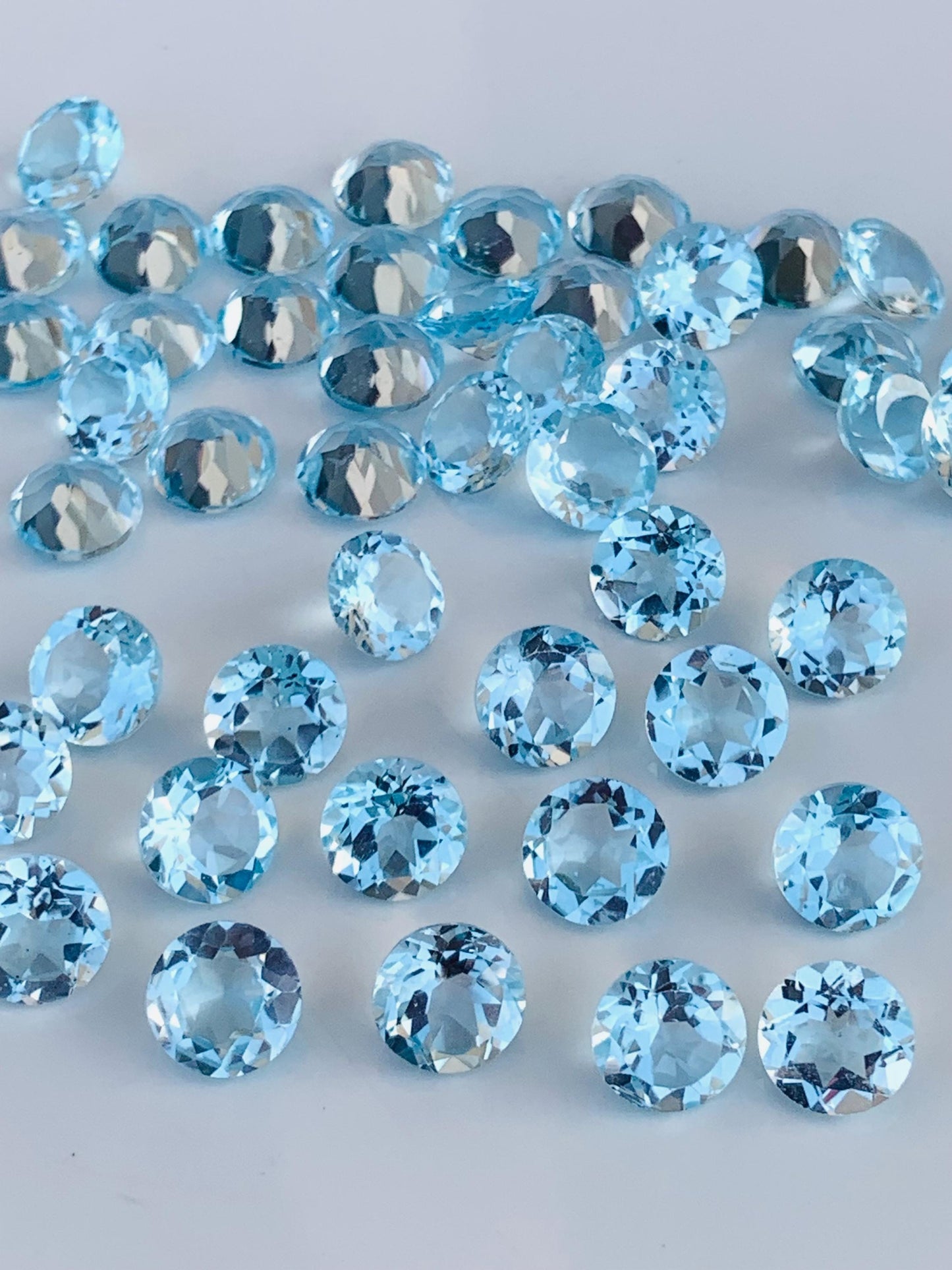 Natural Blue Topaz Faceted Round Cut Stones | Calibrated Loose Gemstones for Jewelry