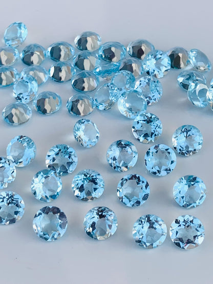 Natural Blue Topaz Faceted Round Cut Stones | Calibrated Loose Gemstones for Jewelry