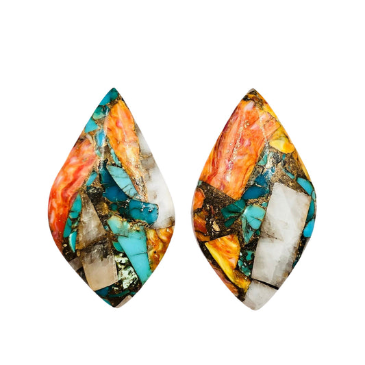 1 Pair Spiny Oyster Copper Turquoise Smooth Fancy Drop Shape Gemstone, Size 17X30mm, Matching Pair Briolette, Earring Making ,