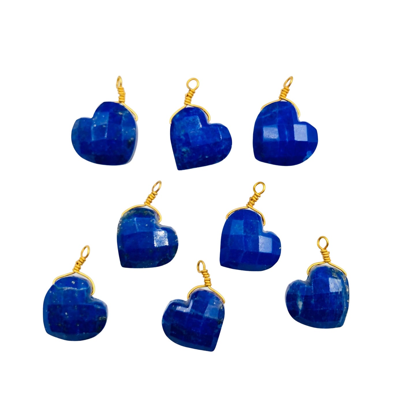 2 Pieces Natural Lapis Lazuli Faceted Heart Shape Gemstone, Single Bail Gold Plated Wire Connectors, Size 10mm, Charms & Pendent, SKU-BBI307