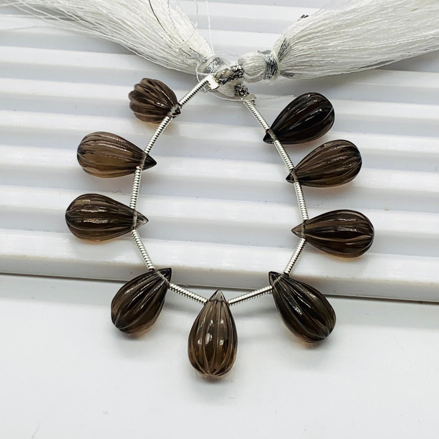 10 Pieces Natural Smoky Quartz Carved Drops Briolette Beads Size 14x8mm Natural Smoky Quartz Faceted Gemstone Tear drops for Jewelry making